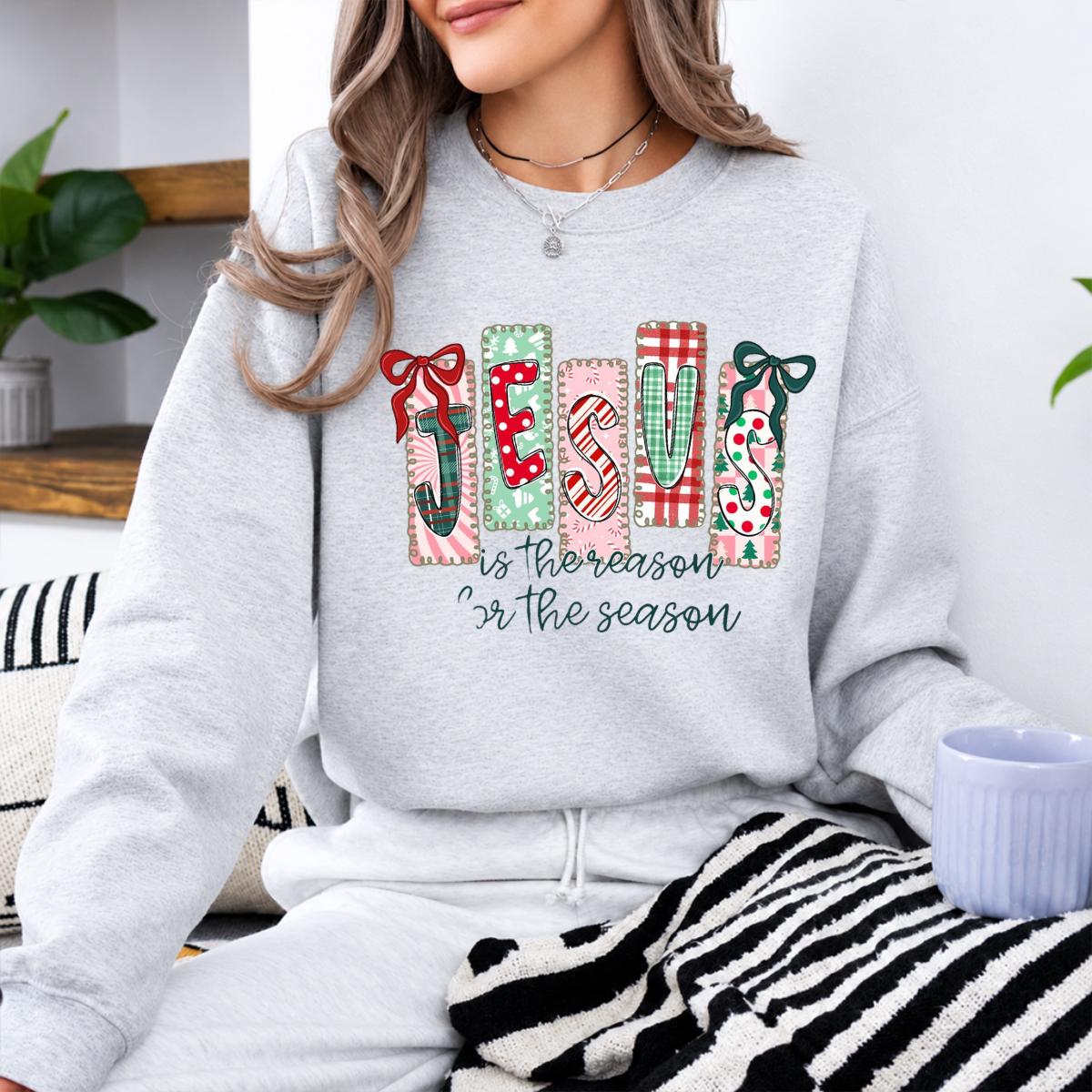 Jesus Christmas Sweatshirt, Reason For The Season, Holiday Christian Women Coquette Design