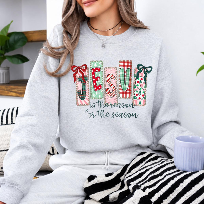 Jesus Christmas Sweatshirt, Reason For The Season, Holiday Christian Women Coquette Design