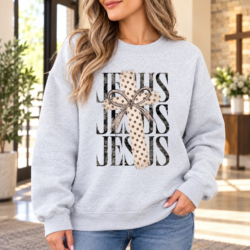 Jesus Sweatshirt For Women, Christian Cross Bow, Faith Graphic, Feminine Vintage Style