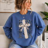 Jesus Sweatshirt For Women, Jesus Cross Bow Design, Christian Faith, Women, Coquette Vintage Style