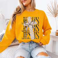Jesus Sweatshirt For Women, Jesus Cross Bow Design, Christian Faith, Women, Coquette Vintage Style