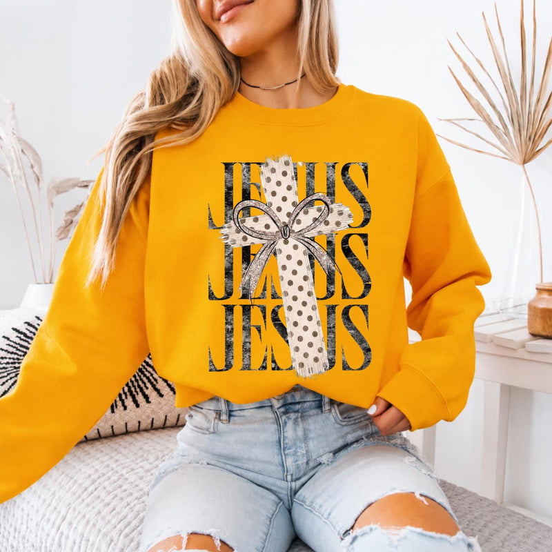Jesus Sweatshirt For Women, Jesus Cross Bow Design, Christian Faith, Women, Coquette Vintage Style