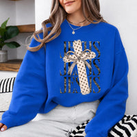 Jesus Sweatshirt For Women, Jesus Cross Bow Design, Christian Faith, Women, Coquette Vintage Style