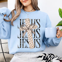Jesus Sweatshirt For Women, Jesus Cross Bow Design, Christian Faith, Women, Coquette Vintage Style