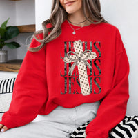 Jesus Sweatshirt For Women, Jesus Cross Bow Design, Christian Faith, Women, Coquette Vintage Style