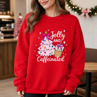 Jolly and Caffeinated Christmas Coffee Sweatshirt for Women Coffee Lovers Coquette Holiday Design
