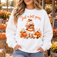 Just a Fall Goose Sweatshirt and T-Shirt Cute Pumpkin Season Goose Graphic for Women