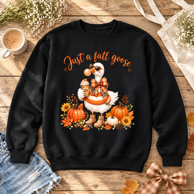 Just a Fall Goose Sweatshirt and T-Shirt Cute Pumpkin Season Goose Graphic for Women