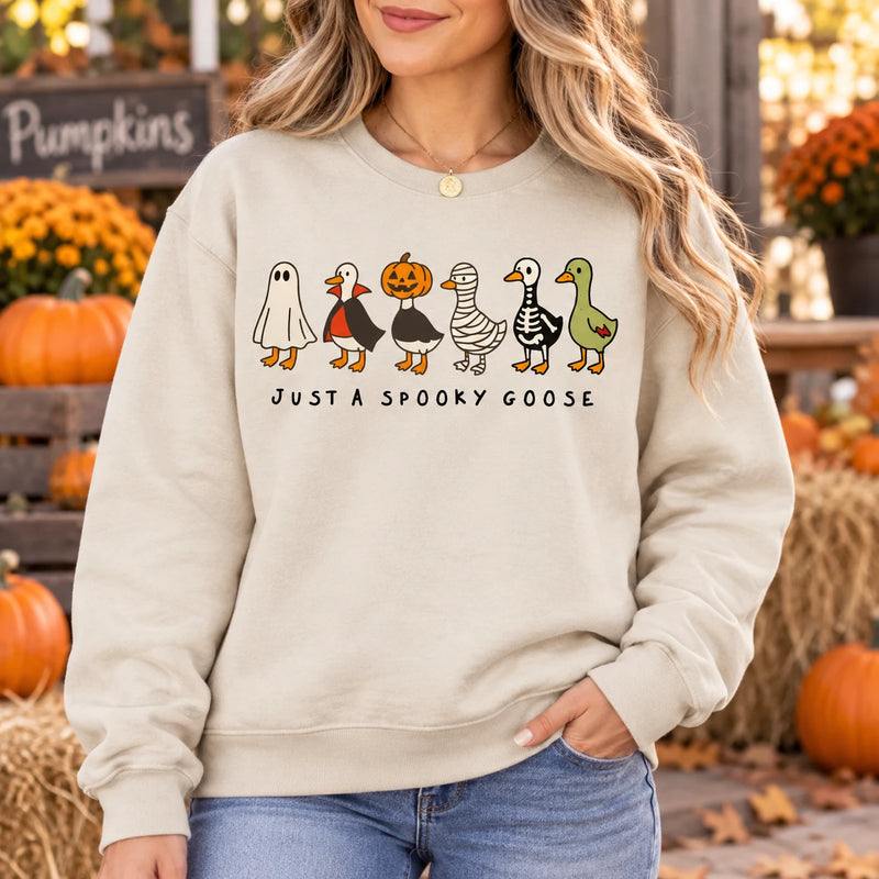 Just a Spooky Goose Shirt & Sweatshirt Cute Halloween Costumed Geese Fall Graphic Apparel