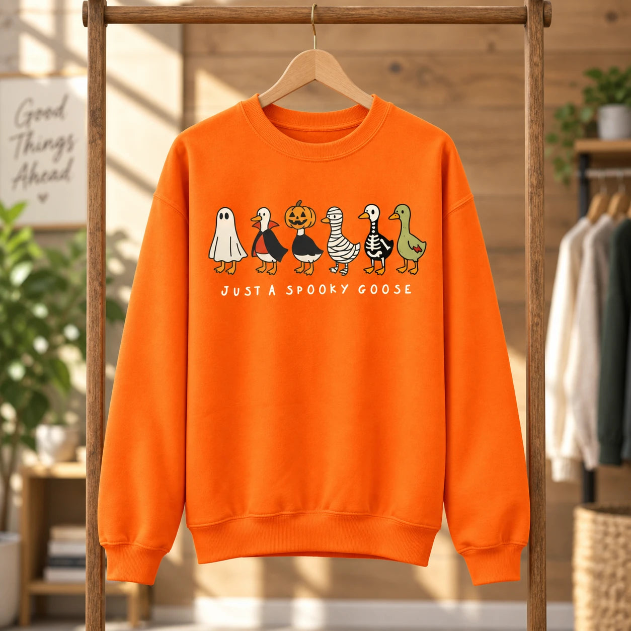 Just a Spooky Goose Shirt & Sweatshirt Cute Halloween Costumed Geese Fall Graphic Apparel