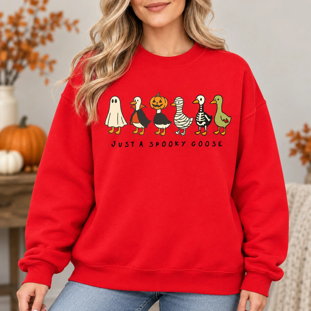 Just a Spooky Goose Shirt & Sweatshirt Cute Halloween Costumed Geese Fall Graphic Apparel