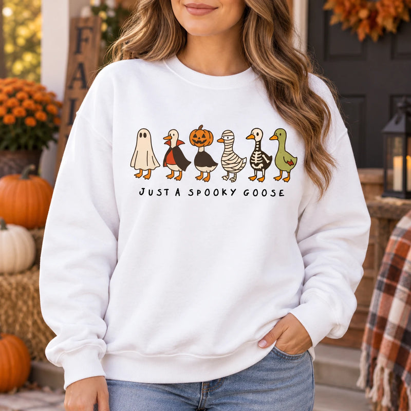 Just a Spooky Goose Shirt & Sweatshirt Cute Halloween Costumed Geese Fall Graphic Apparel