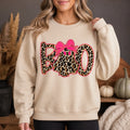 Leopard Boo Halloween Sweatshirt, Coquette Ghost with Bow Graphic, Spooky Season Outfit for Women