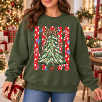 Leopard Bow Christmas Tree Sweatshirt, Cute Coquette Holiday Style for Women
