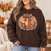 Leopard Bow Pumpkin Sweatshirt and T-Shirt for Women Fall Thanksgiving Rustic Coquette Autumn Design