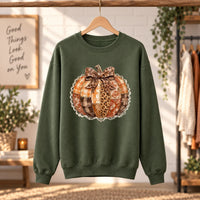 Leopard Bow Pumpkin Sweatshirt and T-Shirt for Women Fall Thanksgiving Rustic Coquette Autumn Design