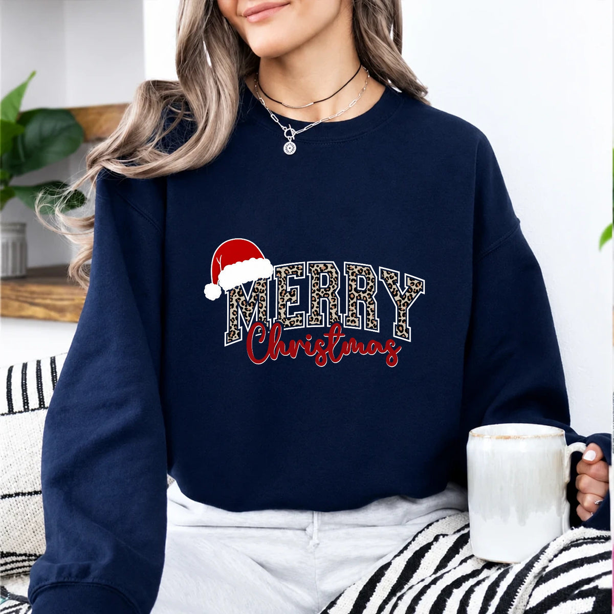 Leopard Christmas Sweatshirt Merry Christmas Holiday Women Leopard Print Design