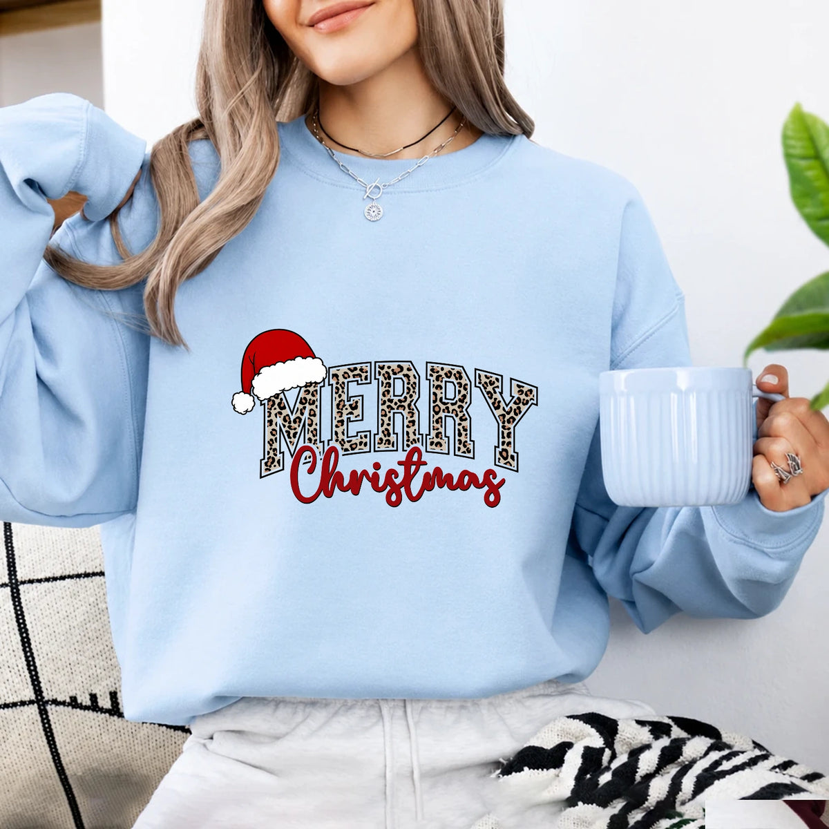Leopard Christmas Sweatshirt Merry Christmas Holiday Women Leopard Print Design