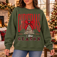 Leopard Christmas Tree Sweatshirt for Women, Red Coquette Bow, Vintage Western Christmas Season Graphic, Festive Holiday Style