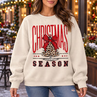 Leopard Christmas Tree Sweatshirt for Women, Red Coquette Bow, Vintage Western Christmas Season Graphic, Festive Holiday Style