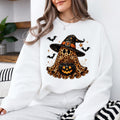 Leopard Ghost Witch Hat Sweatshirt and T-Shirt Halloween Spooky Season Women Cute Retro