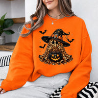 Leopard Ghost Witch Hat Sweatshirt and T-Shirt Halloween Spooky Season Women Cute Retro