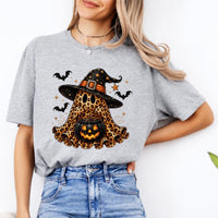 Leopard Ghost Witch Hat Sweatshirt and T-Shirt Halloween Spooky Season Women Cute Retro