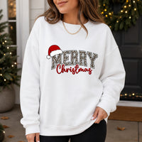 Leopard Merry Christmas Womens Holiday Sweatshirt Festive Leopard Print Christmas