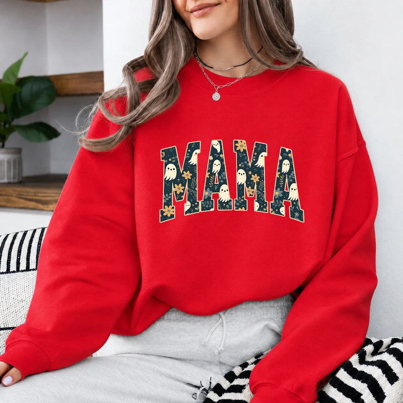 Mama Halloween Sweatshirt Boo Floral MAMA Halloween Mom Women Cute Ghost Floral