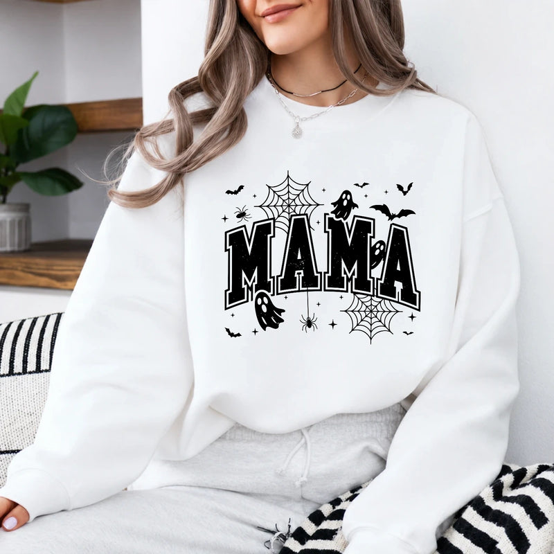 Mama Halloween Sweatshirt Spooky Mama Halloween Mom Women Cute Varsity Style