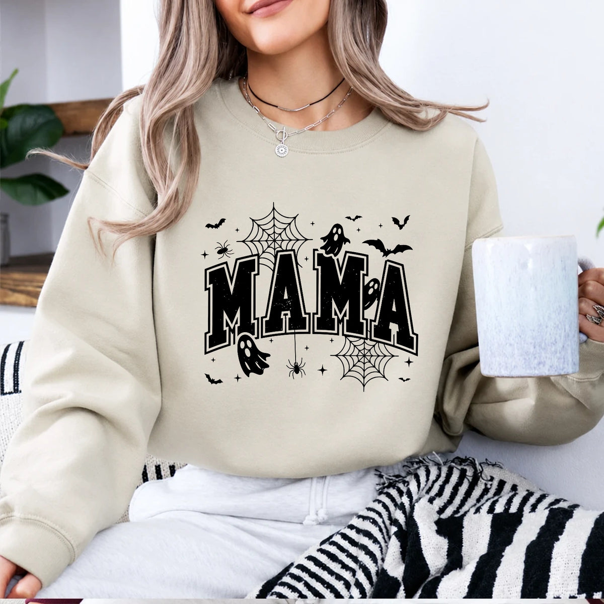 Mama Halloween Sweatshirt Spooky Mama Halloween Mom Women Cute Varsity Style