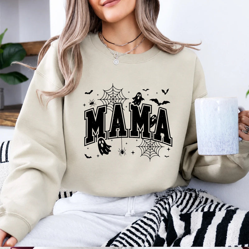 Mama Halloween Sweatshirt Spooky Mama Halloween Mom Women Cute Varsity Style