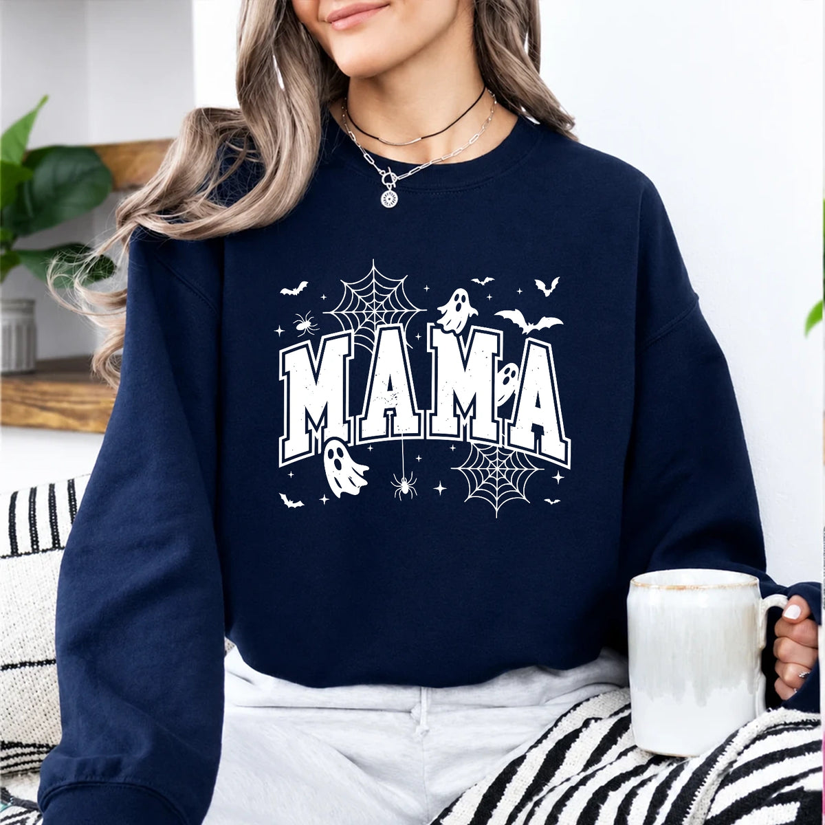 Mama Halloween Sweatshirt Spooky Mama Halloween Mom Women Cute Varsity Style