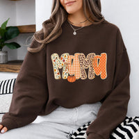 Mama Mimi Fall Sweatshirt, Leopard Floral Gingham Pumpkin Mom Crewneck, Dark Chocolate Autumn Shirt, Thanksgiving Gift for Mom Grandma Women, Cozy Pumpkin Season Pullover, Cute Fall Top