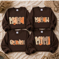 Mama Mimi Fall Sweatshirt, Leopard Floral Gingham Pumpkin Mom Crewneck, Dark Chocolate Autumn Shirt, Thanksgiving Gift for Mom Grandma Women, Cozy Pumpkin Season Pullover, Cute Fall Top