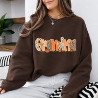 Mama Mimi Fall Sweatshirt, Leopard Floral Gingham Pumpkin Mom Crewneck, Dark Chocolate Autumn Shirt, Thanksgiving Gift for Mom Grandma Women, Cozy Pumpkin Season Pullover, Cute Fall Top