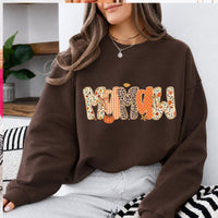 Mama Mimi Fall Sweatshirt, Leopard Floral Gingham Pumpkin Mom Crewneck, Dark Chocolate Autumn Shirt, Thanksgiving Gift for Mom Grandma Women, Cozy Pumpkin Season Pullover, Cute Fall Top