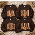 Mama Mimi Gigi Nana Fall Sweatshirt, Camo Gingham Pumpkin Grandma Crewneck, Dark Chocolate Autumn Shirt, Matching Family Gift, Thanksgiving Pullover for Mom Grandma Women, Cozy Fall Top