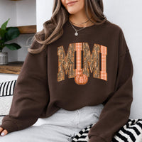 Mama Mimi Gigi Nana Fall Sweatshirt, Camo Gingham Pumpkin Grandma Crewneck, Dark Chocolate Autumn Shirt, Matching Family Gift, Thanksgiving Pullover for Mom Grandma Women, Cozy Fall Top