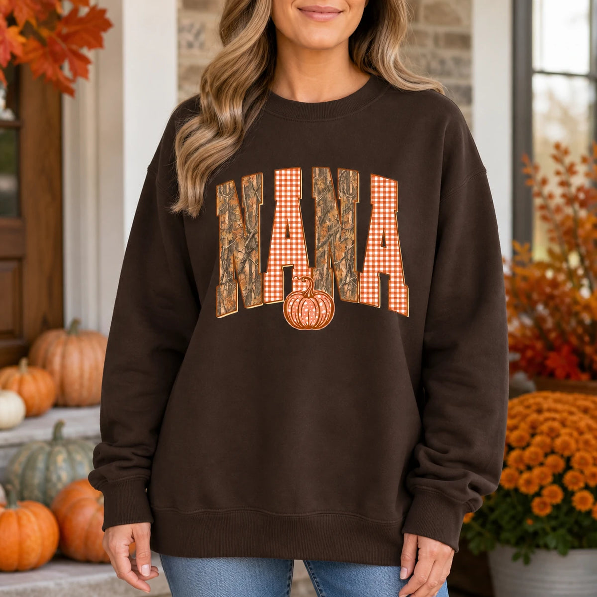Mama Mimi Gigi Nana Sweatshirt Camo Gingham Pumpkin Fall Grandma Mom Gift