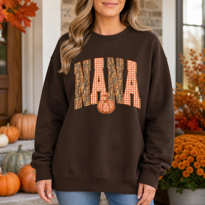 Mama Mimi Gigi Nana Sweatshirt Camo Gingham Pumpkin Fall Grandma Mom Gift