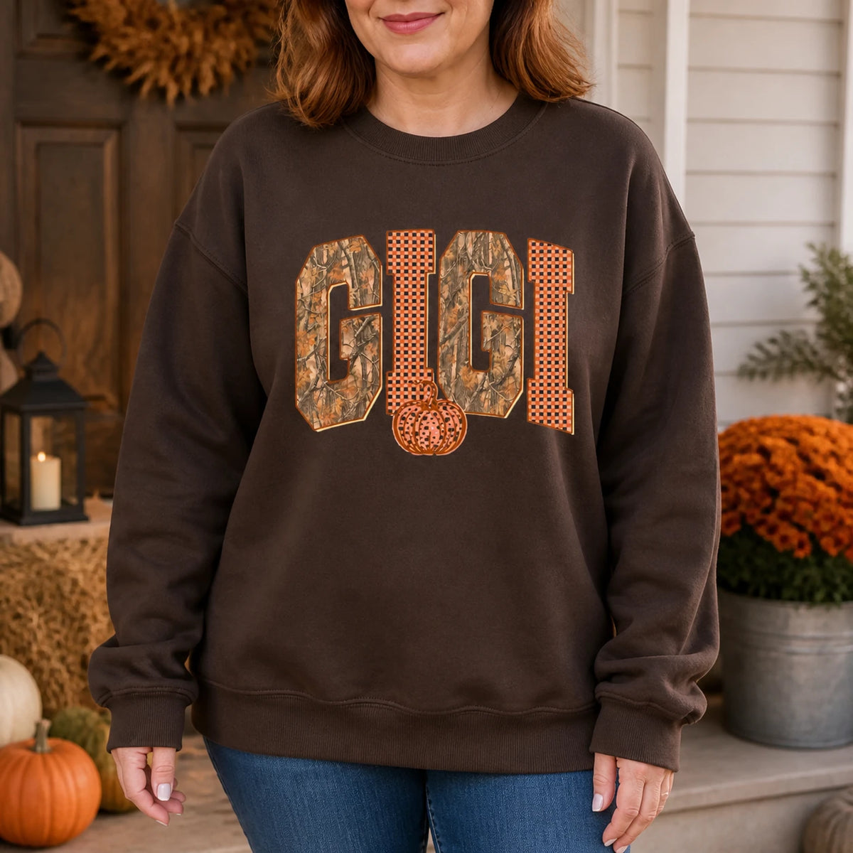 Mama Mimi Gigi Nana Sweatshirt Camo Gingham Pumpkin Fall Grandma Mom Gift