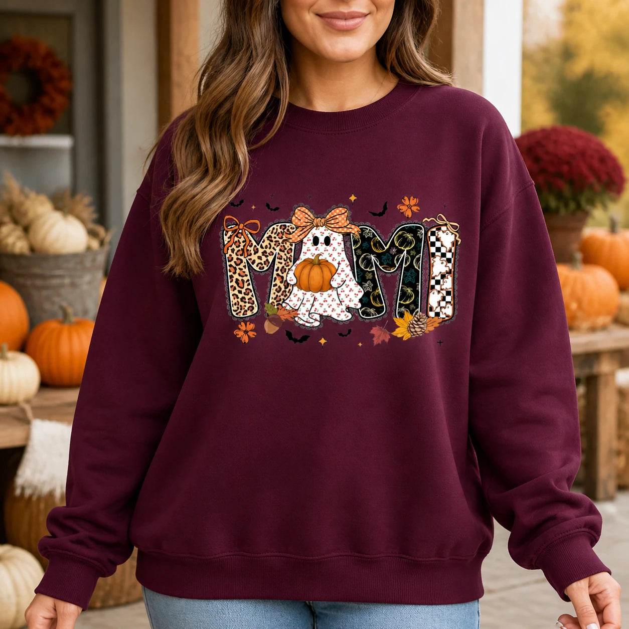 Mama Mimi Nana Gigi Halloween Sweatshirt, Ghost Pumpkin Fall Family Nickname Crewneck