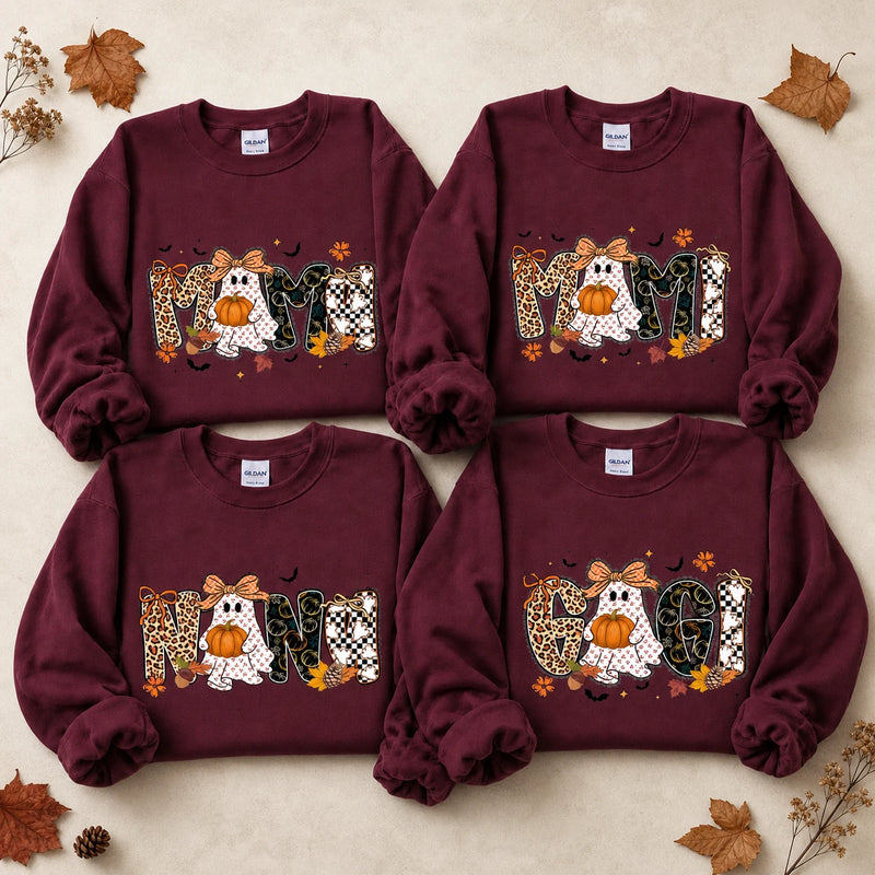 Mama Mimi Nana Gigi Halloween Sweatshirt, Ghost Pumpkin Fall Family Nickname Crewneck