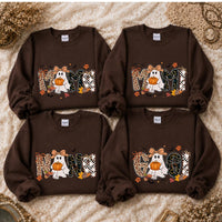 Mama Mimi Nana Gigi Halloween Sweatshirt, Cute Ghost Pumpkin Leopard Checkered Grandma Crewneck, Dark Chocolate Fall Shirt, Spooky Season Gift for Mom Grandma, Cozy Autumn Pullover