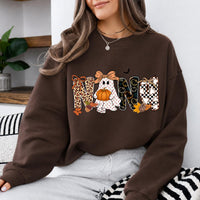 Mama Mimi Nana Gigi Halloween Sweatshirt, Cute Ghost Pumpkin Leopard Checkered Grandma Crewneck, Dark Chocolate Fall Shirt, Spooky Season Gift for Mom Grandma, Cozy Autumn Pullover