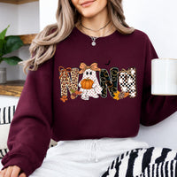 Mama Mimi Nana Gigi Halloween Sweatshirt, Cute Ghost Pumpkin Leopard Checkered Grandma Crewneck, Maroon Fall Shirt, Spooky Season Gift for Mom Grandma, Cozy Autumn Pullover for Women