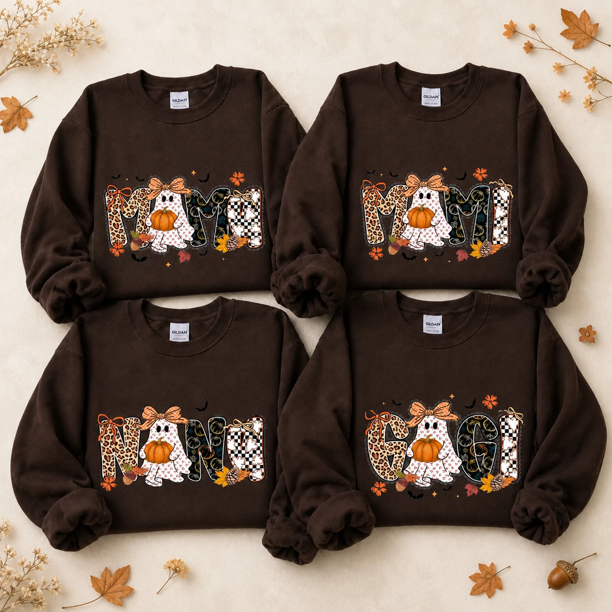Mama Mimi Nana Gigi Honey Halloween Sweatshirt Cute Ghost Pumpkin Fall Grandma Crewneck