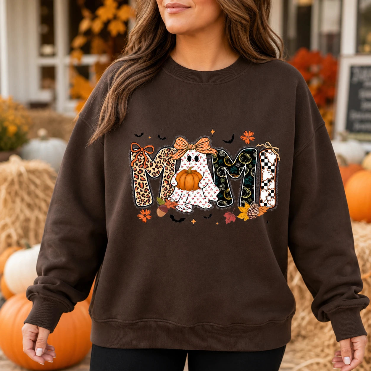 Mama Mimi Nana Gigi Honey Halloween Sweatshirt Cute Ghost Pumpkin Fall Grandma Crewneck