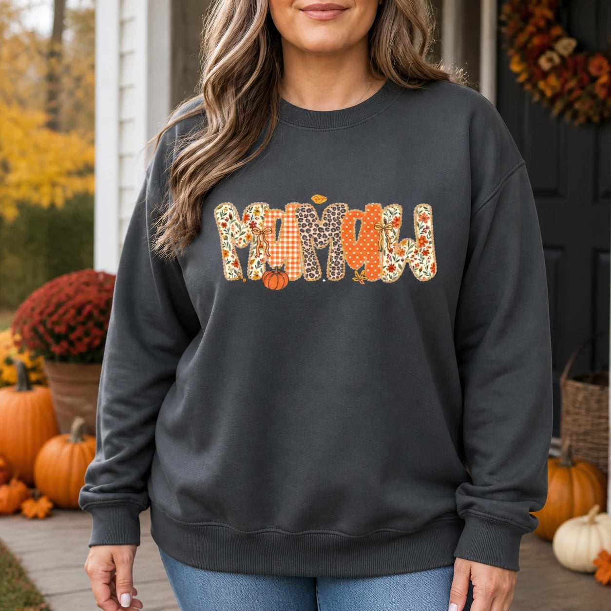 Mama Mimi Nana Grandma Fall Pumpkin Sweatshirt Floral Leopard Crewneck